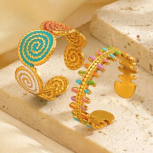 مجموعة خواتم ملونة من الستانلس - ذهي